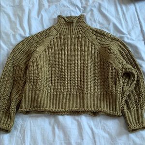 Green Mock Neck Turtleneck Chunky Knit Sweater M